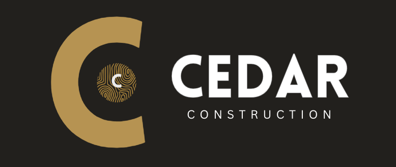 The cedar construction logo is on a black background.
