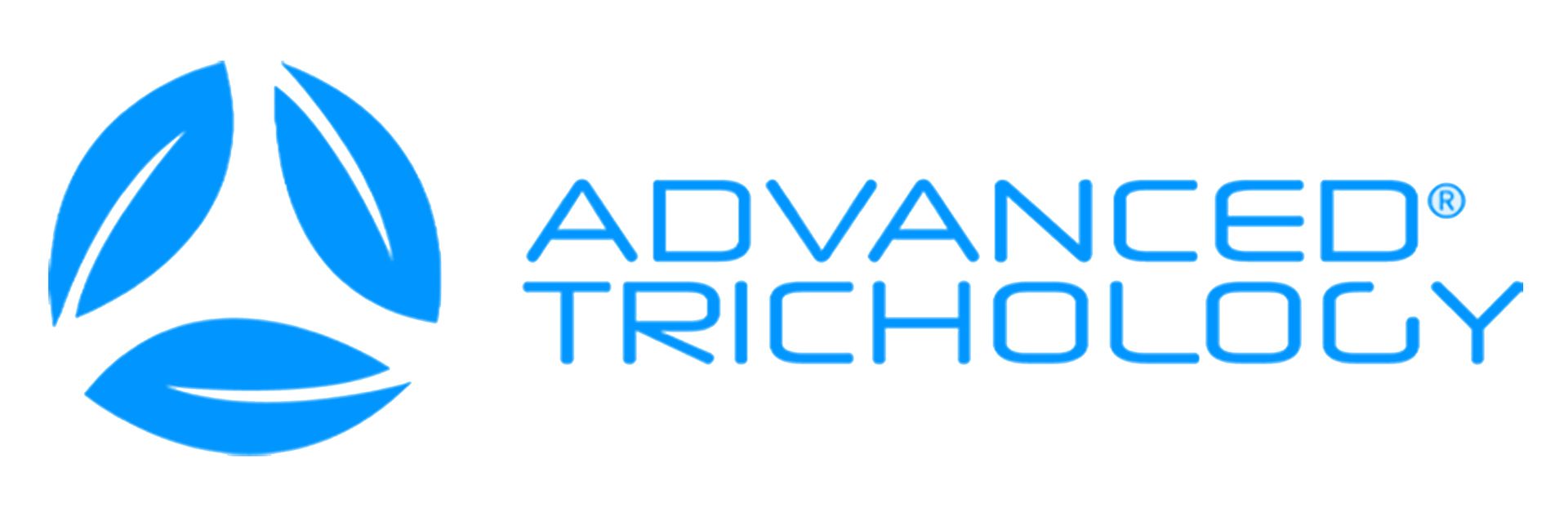 The logo for advanced trichology is blue and white.