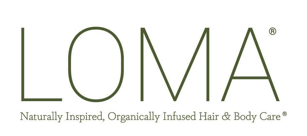 The logo for loma naturally inspired , organically infused hair and body care