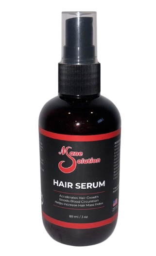 A bottle of hair serum on a white background