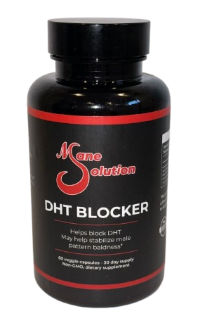 A bottle of kane solution dht blocker on a white background.