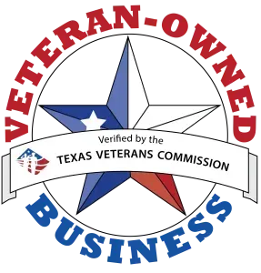The logo for veteran owned business is verified by the texas veterans commission