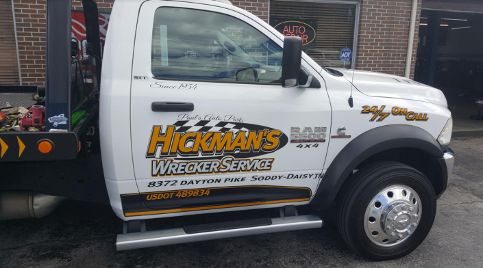 White tow truck with 