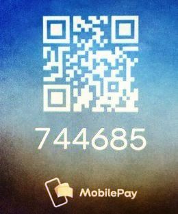 A qr code on a blue background that says mobilepay