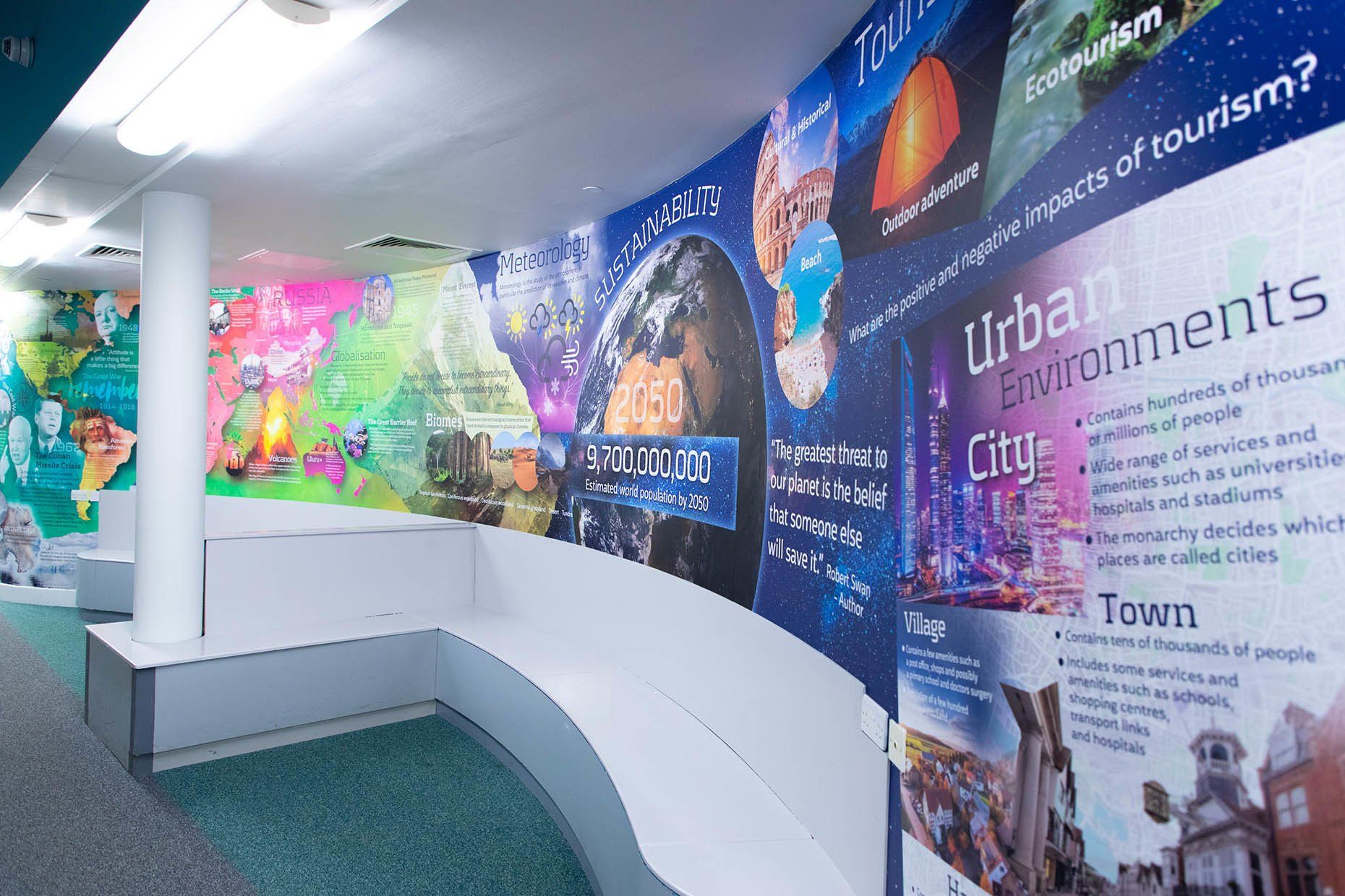 geography wall mural on school wall