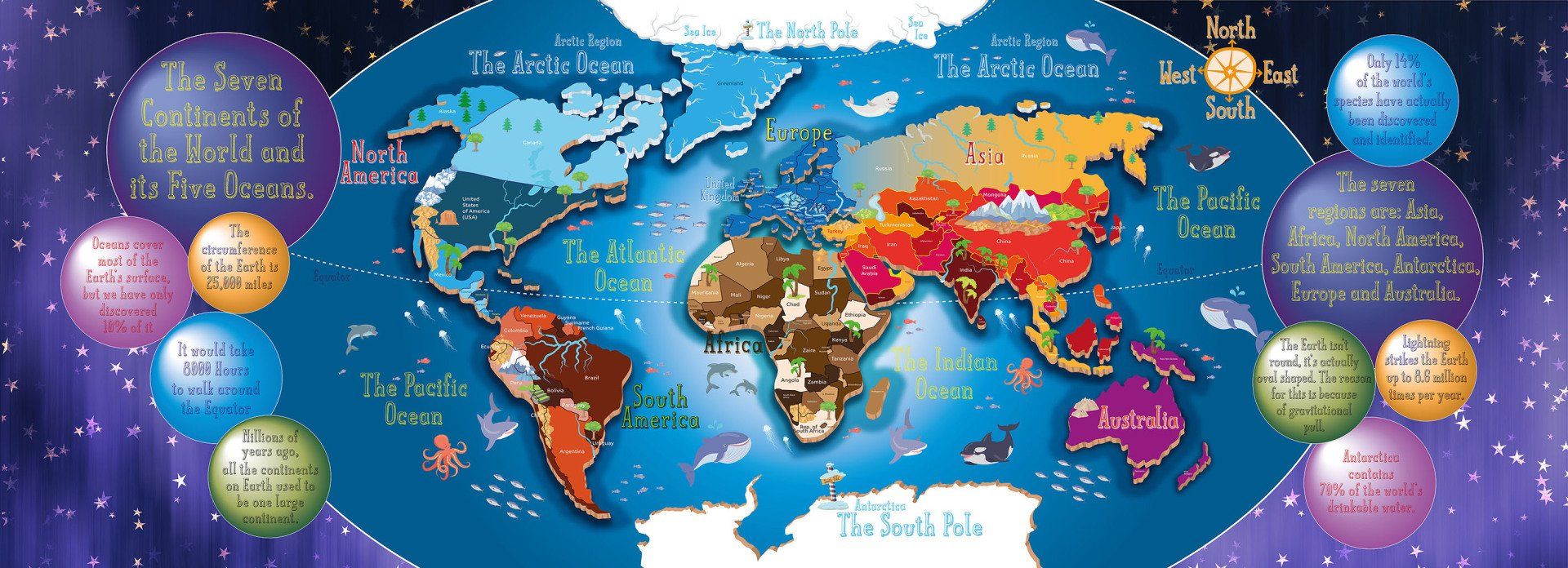 Geography world map mural design for primary school