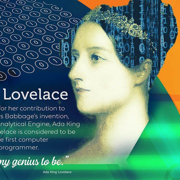 maths digital wall mural design by Fusional. Sample showing Ada Lovelace