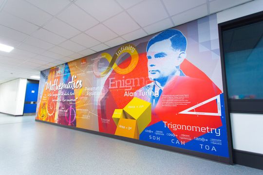 maths themed school wall mural installation