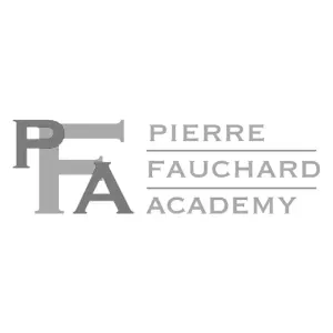 the logo for pierre fauchard academy is black and white .
