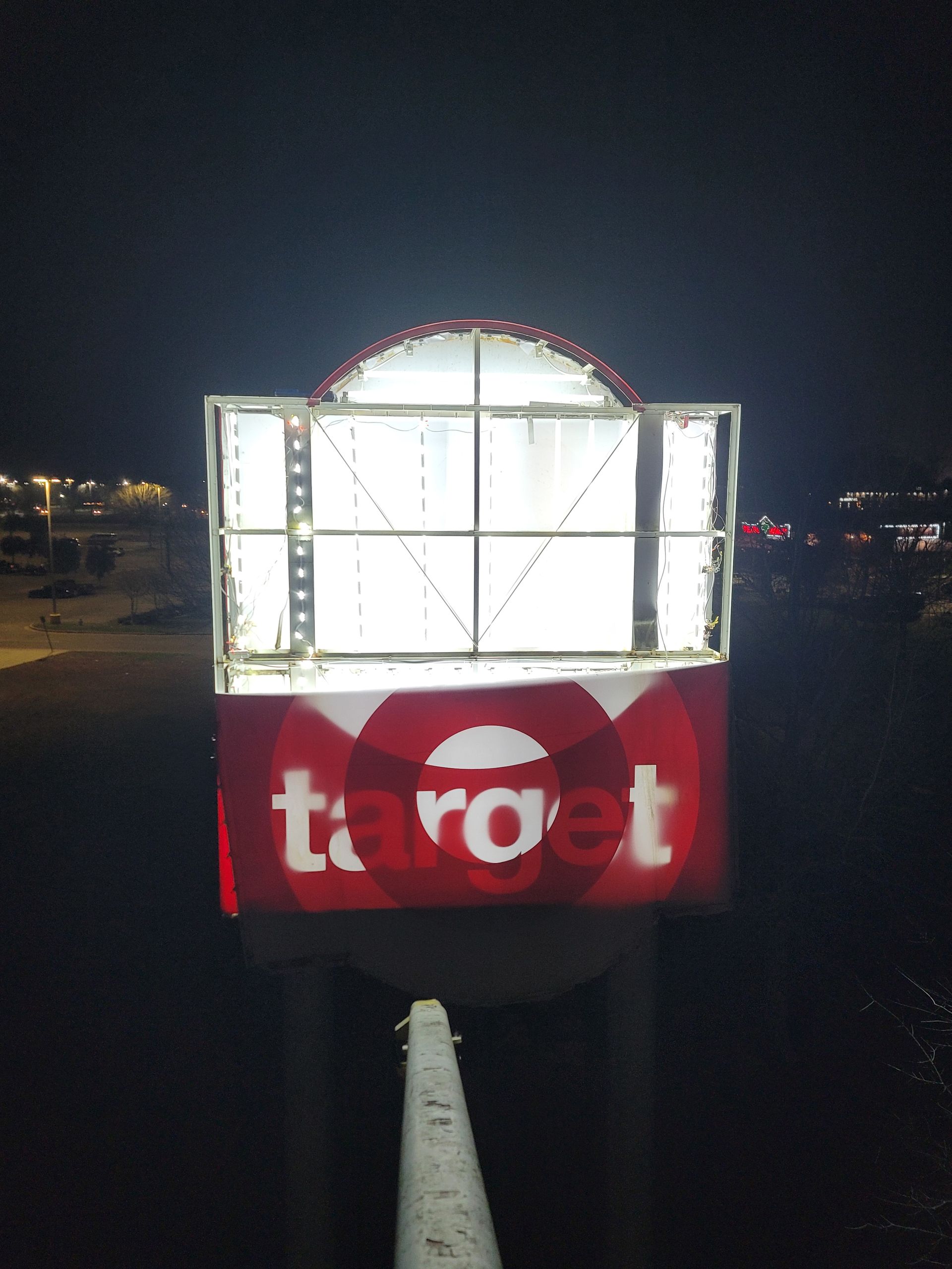 A target sign that is lit up at night