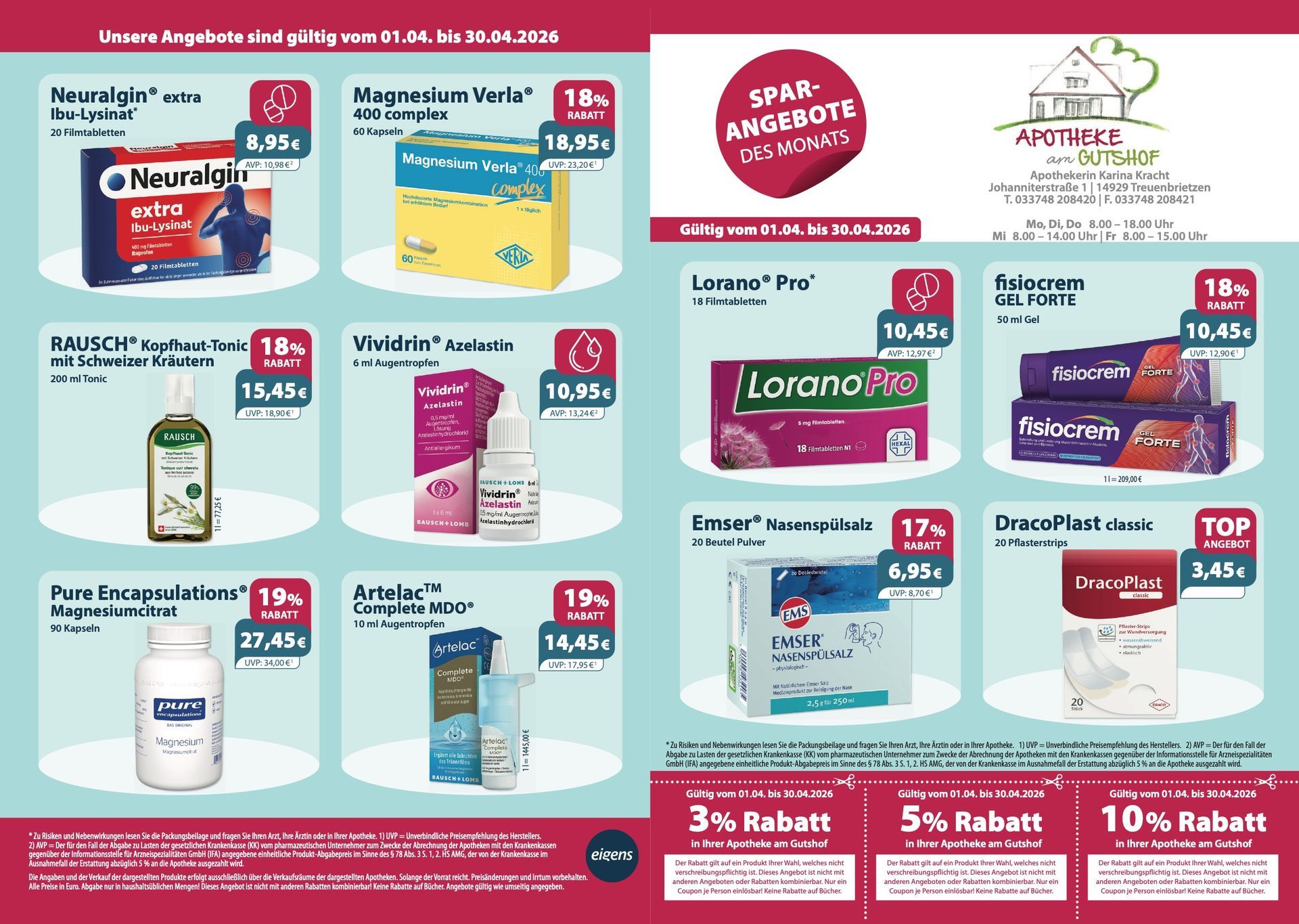 Ein Flyer für eine Apotheke zeigt eine Vielzahl von Produkten