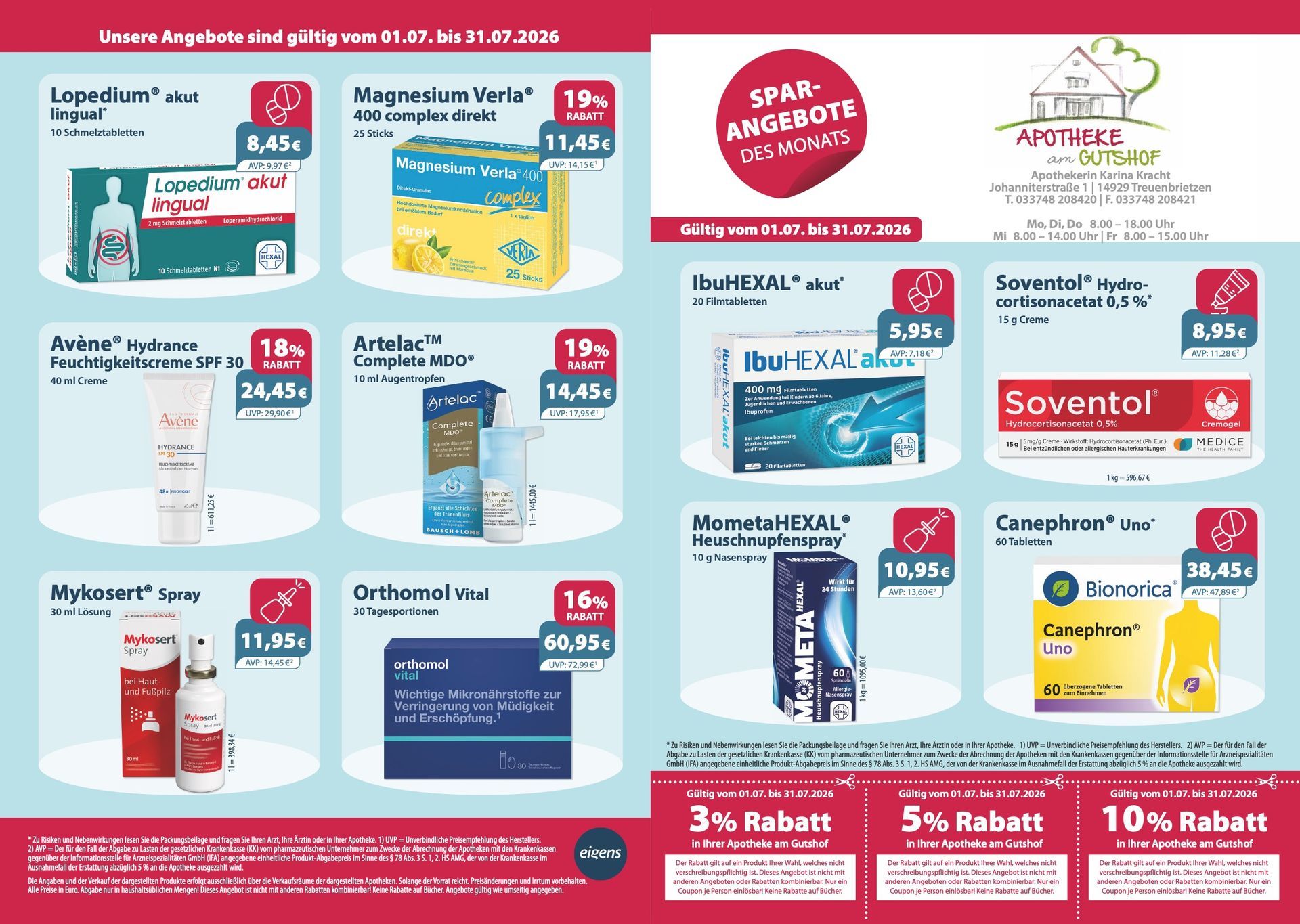Ein Flyer für eine Apotheke zeigt eine Vielzahl von Produkten