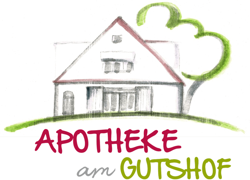 Ein Logo für die Apotheke am Gutshof mit einem Haus und einem Baum