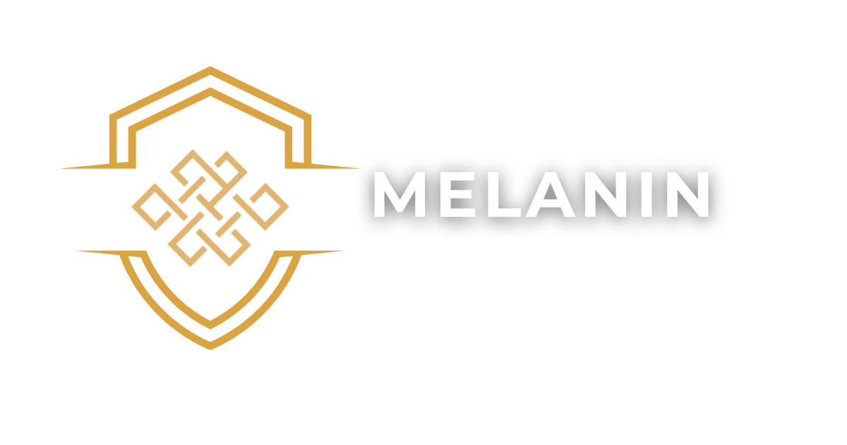 Gold shield logo with intricate knot design, 