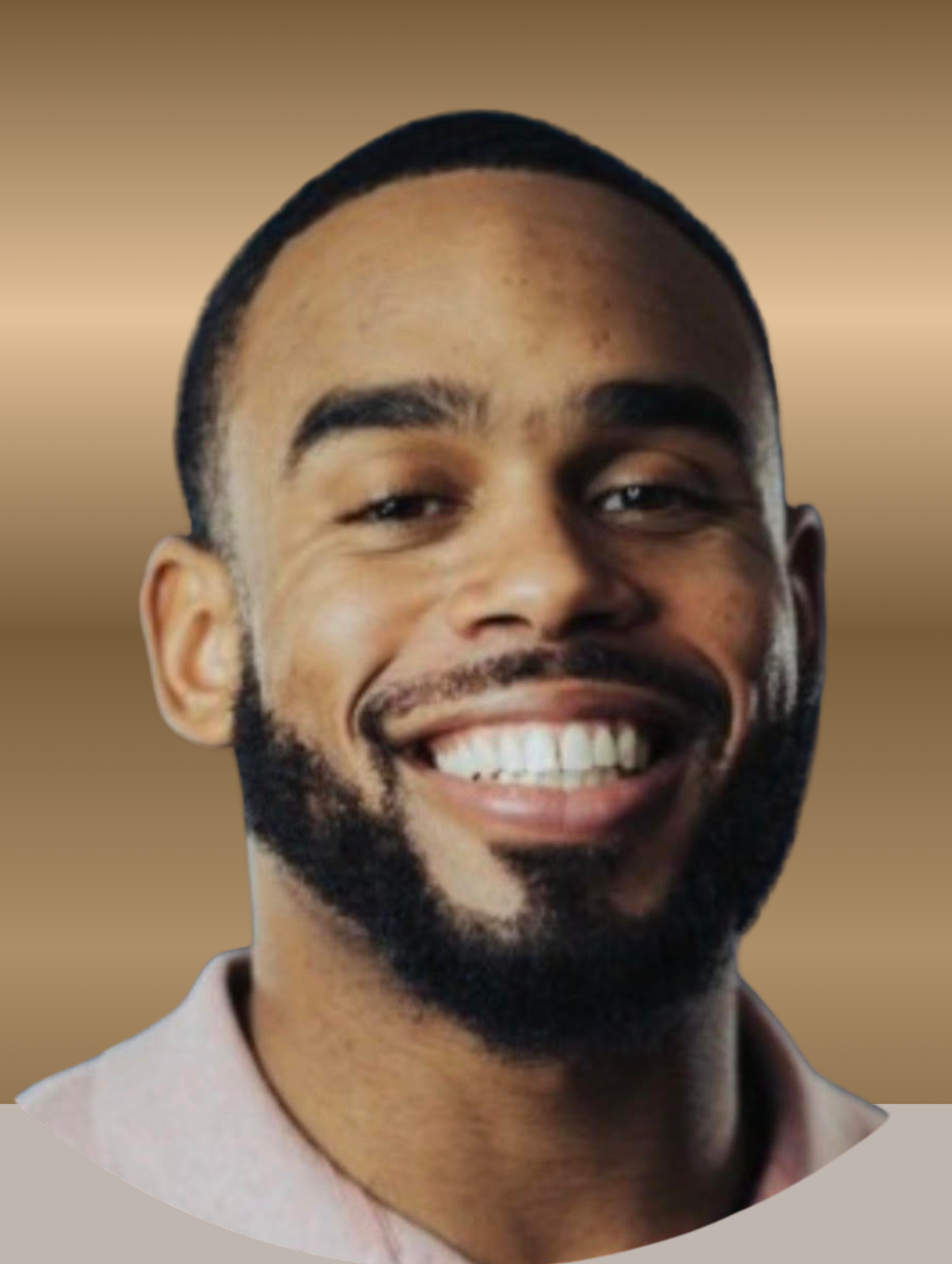 Man with a dark beard and smiling, wearing a light-colored shirt.