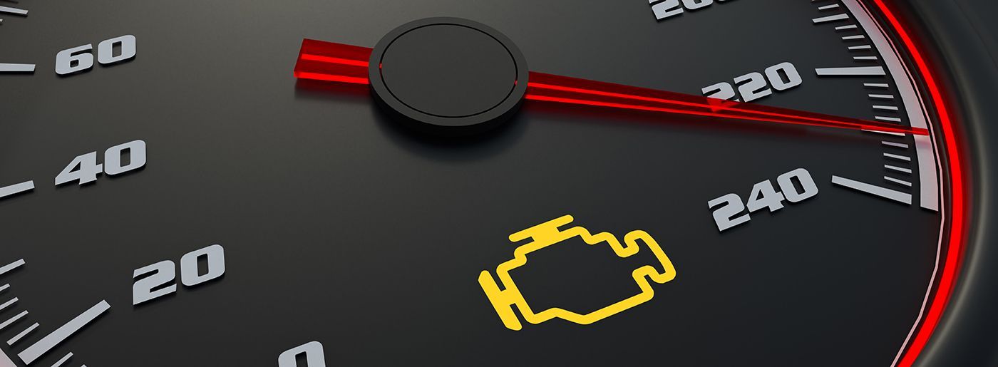 Dashboard with illuminated warning lights: engine, brake, and tachometer at ~1000 rpm.