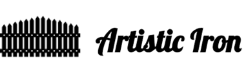 The logo for artistic iron shows a fence and the words artistic iron