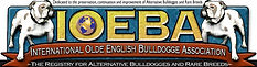 Logo for the International Olde English Bulldogge Association, featuring a bulldog graphic and the letters IOEBA.