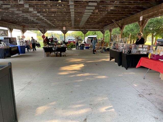 Under the pavillion at the farmers' market.