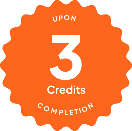 Blue badge with text: 