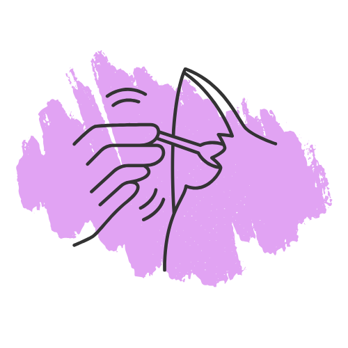 A line drawing of a person holding a spoon in their mouth.