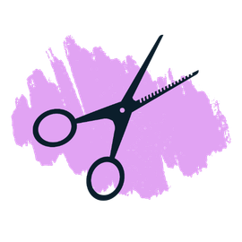 A pair of scissors on a purple background.