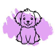 A purple puppy is sitting on a purple background.