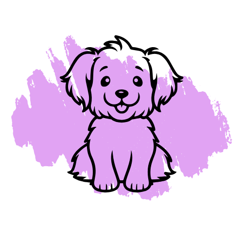 A purple puppy is sitting on a purple background.