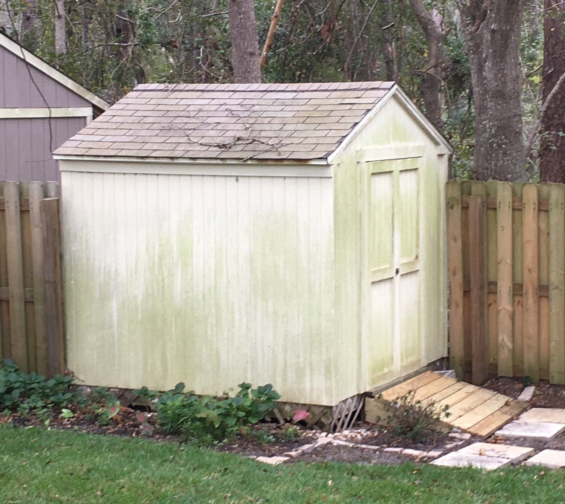 Stewart Pressure Cleaning Before pressure washing service of shed