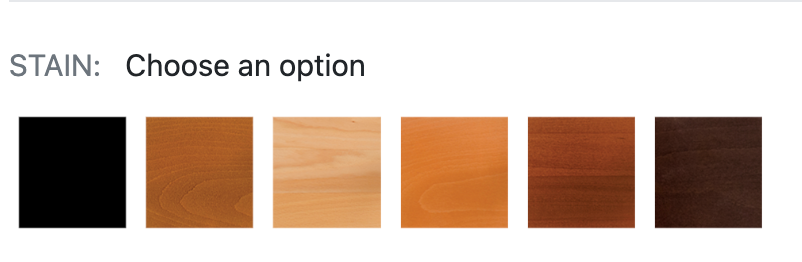 A selection of wood stains with the option to choose an option