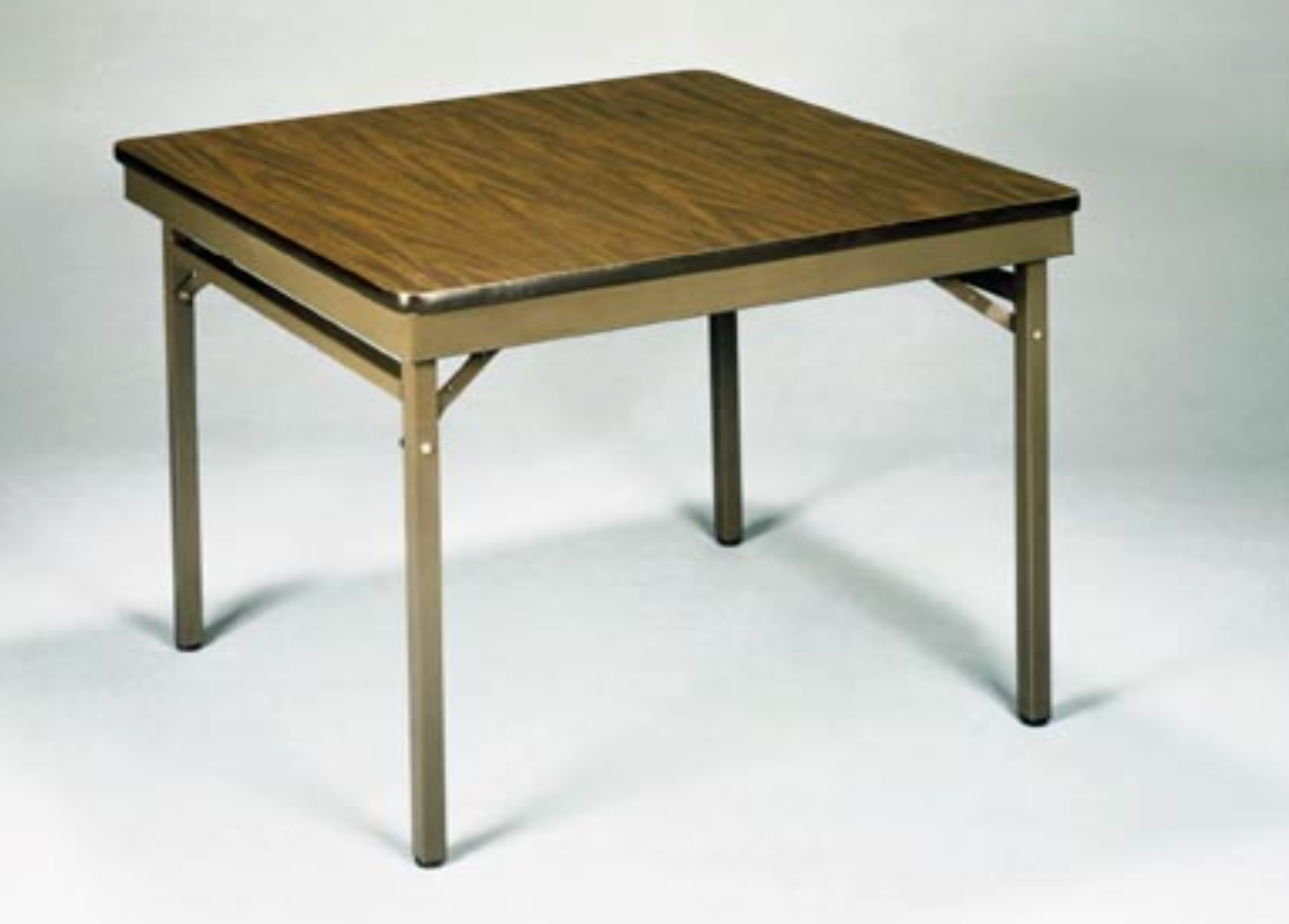 A small table with a wooden top and metal legs