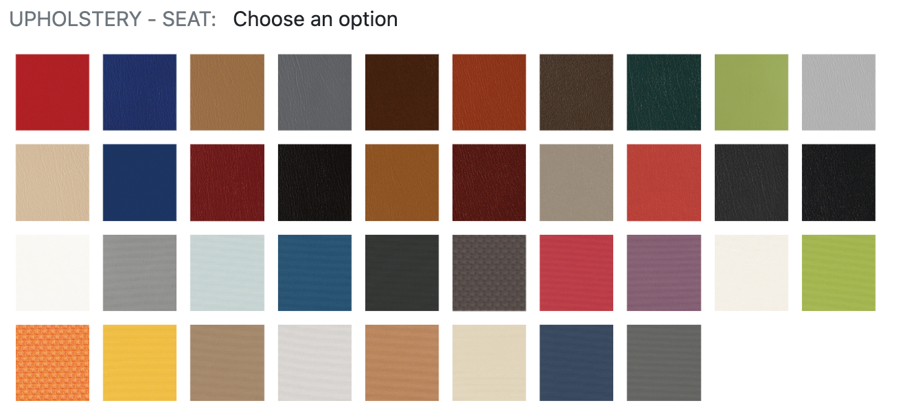 a palette of upholstery colors with the option to choose an option
