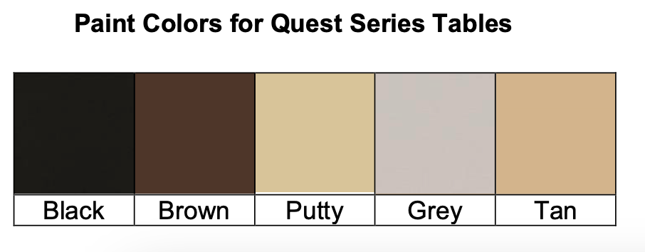 A list of paint colors for quest series tables