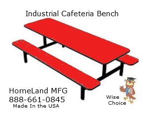 A red industrial cafeteria bench made in the usa