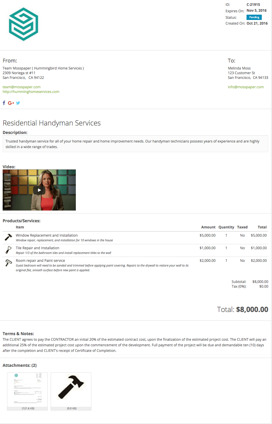 Sample Contract Home Services: How to use Mosspaper
