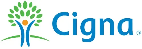 Logo Cigna con il simbolo di un albero e testo blu.