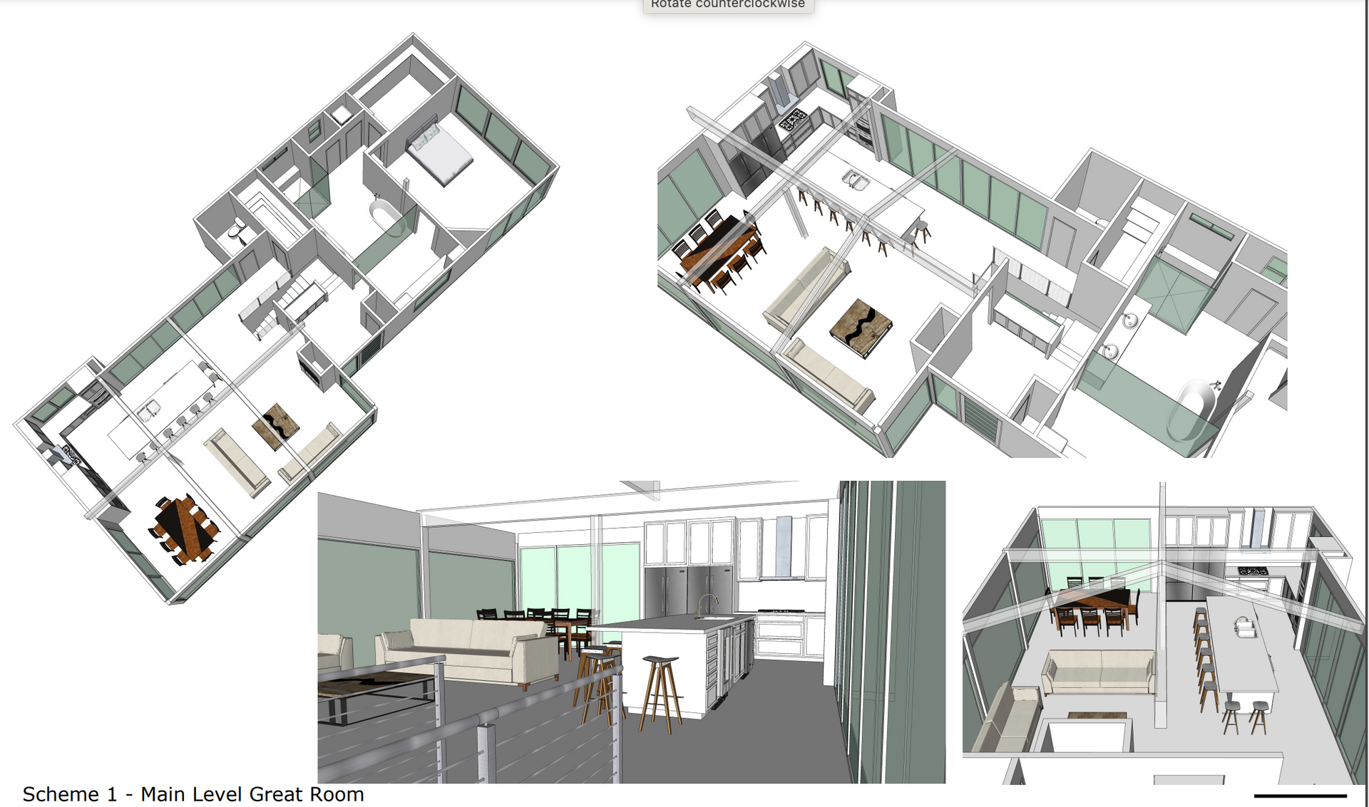 A 3d floor plan of a house with a lot of furniture