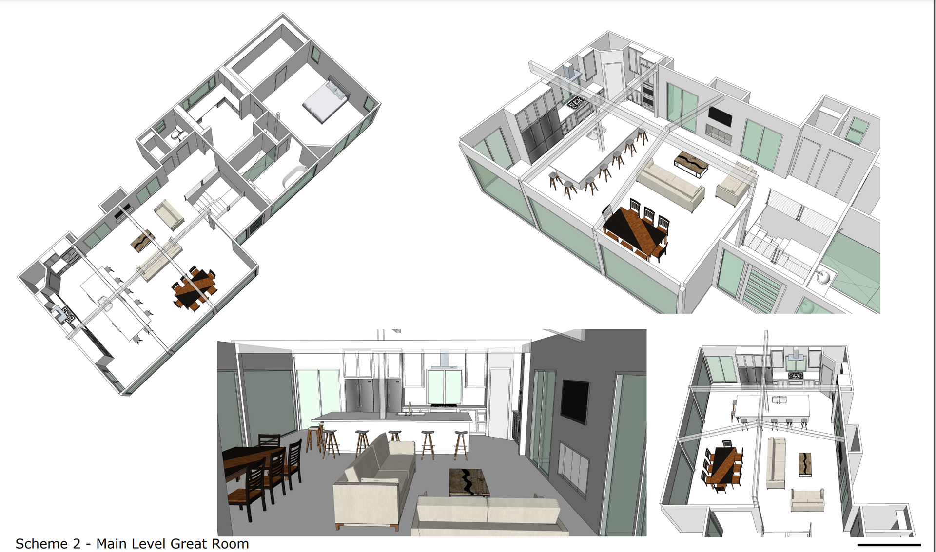 A 3d model of a living room and dining room