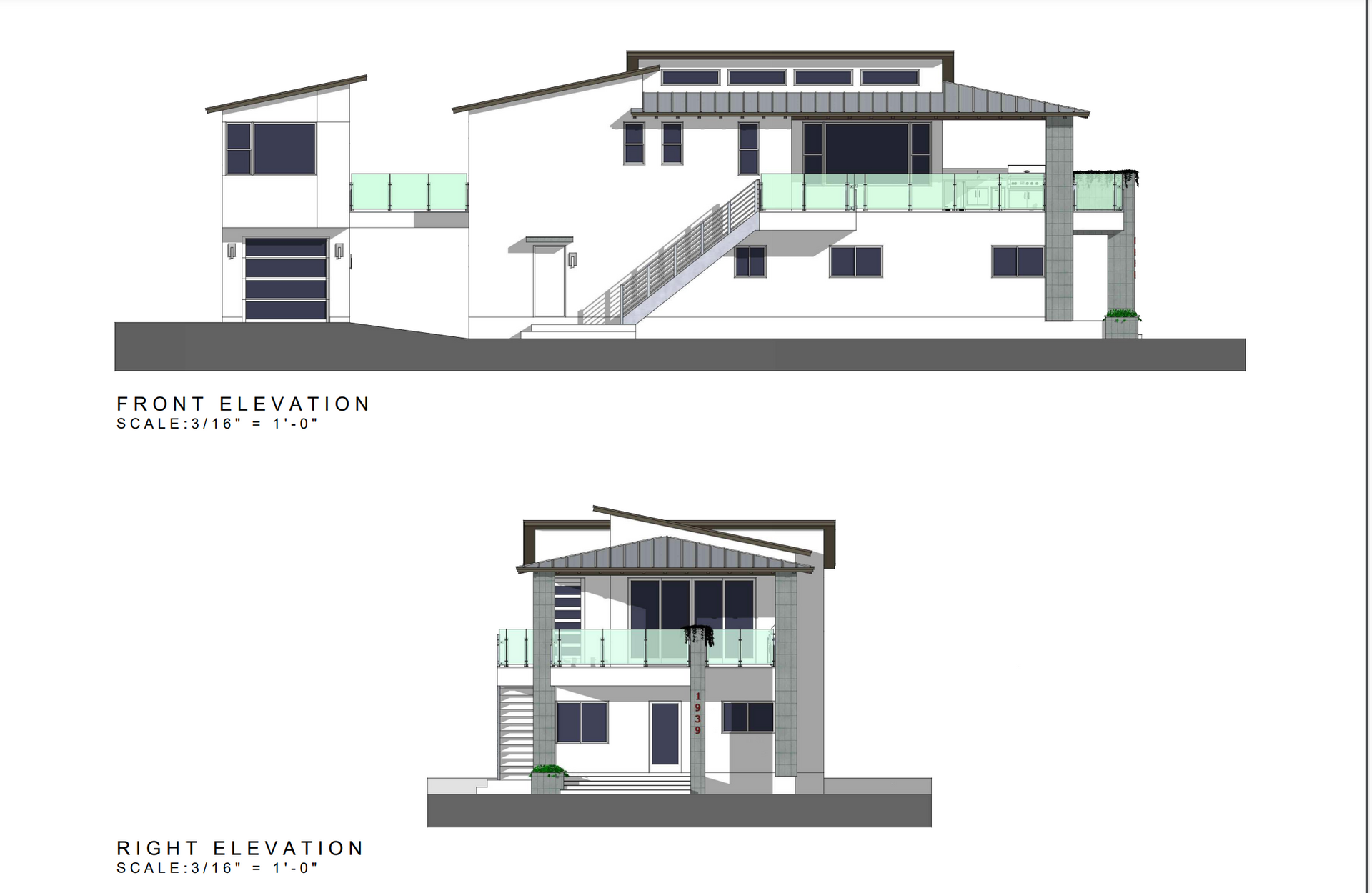A couple of drawings of a house on a white background.