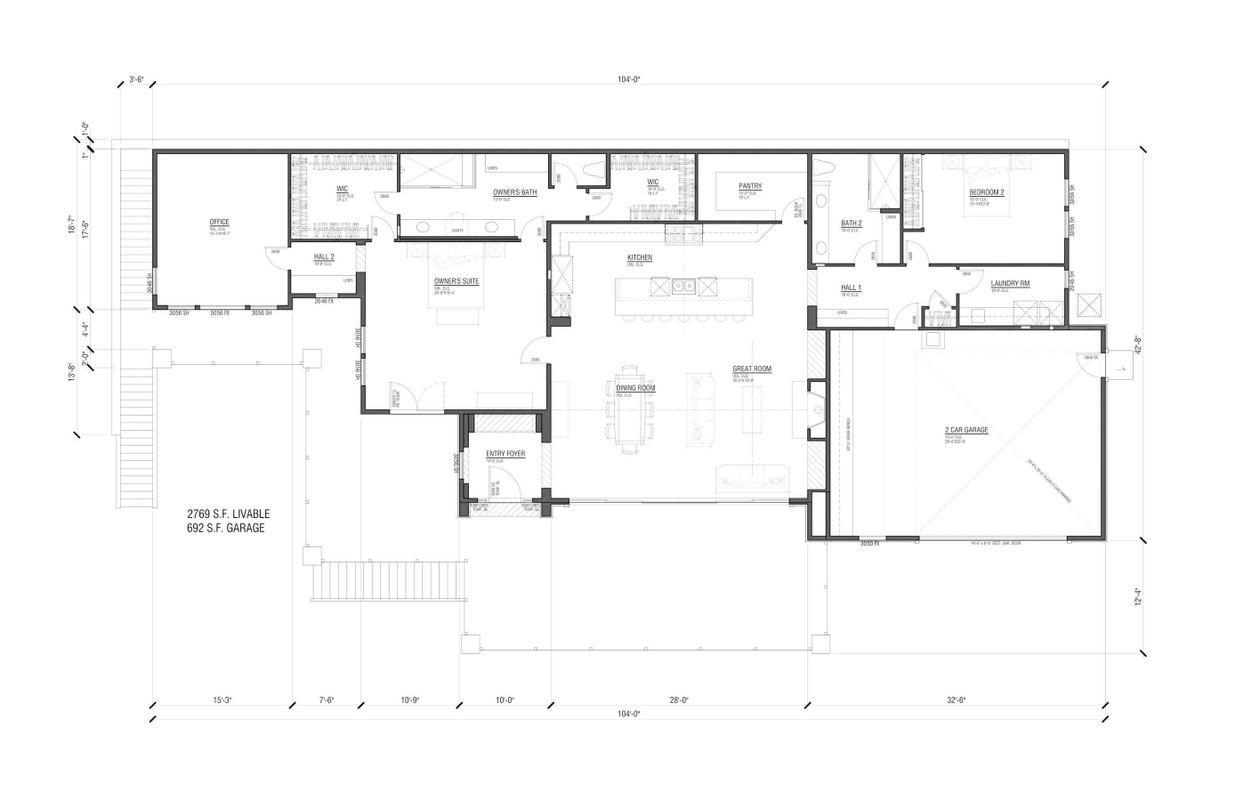 A black and white floor plan of a house on a white background.