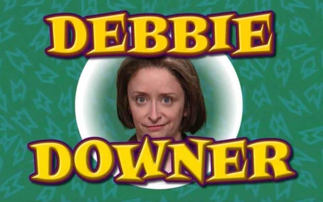 A picture of debbie downer on a green background