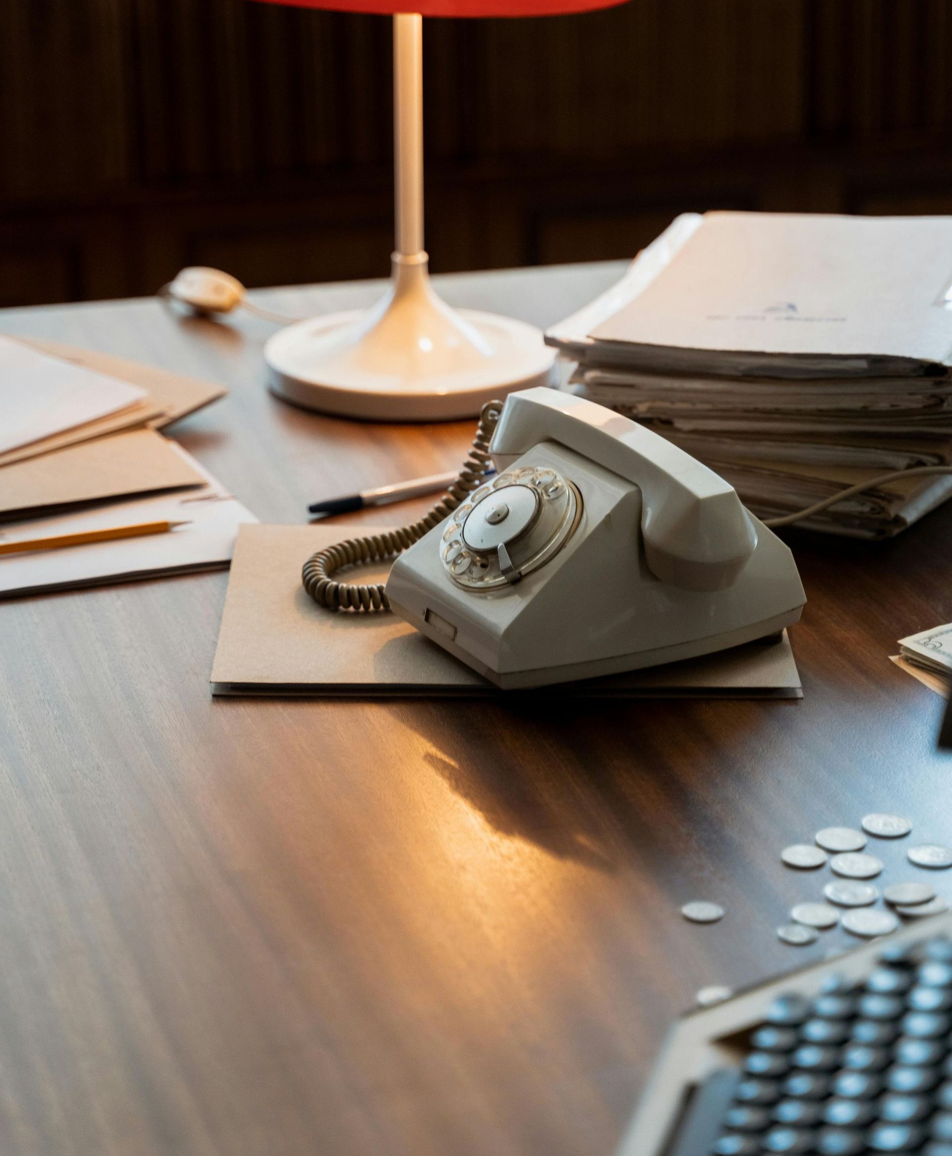 Old documents and rotary phone