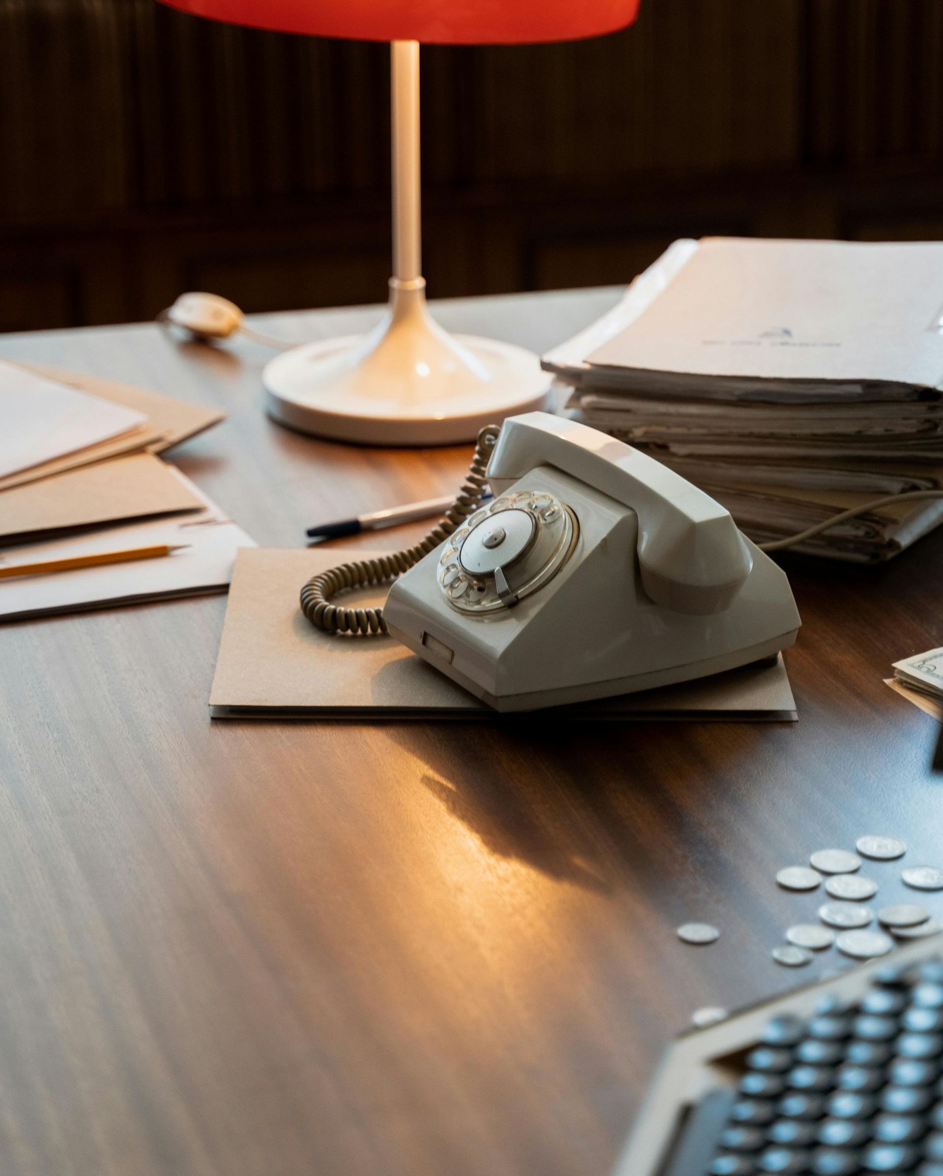 Old documents and rotary phone