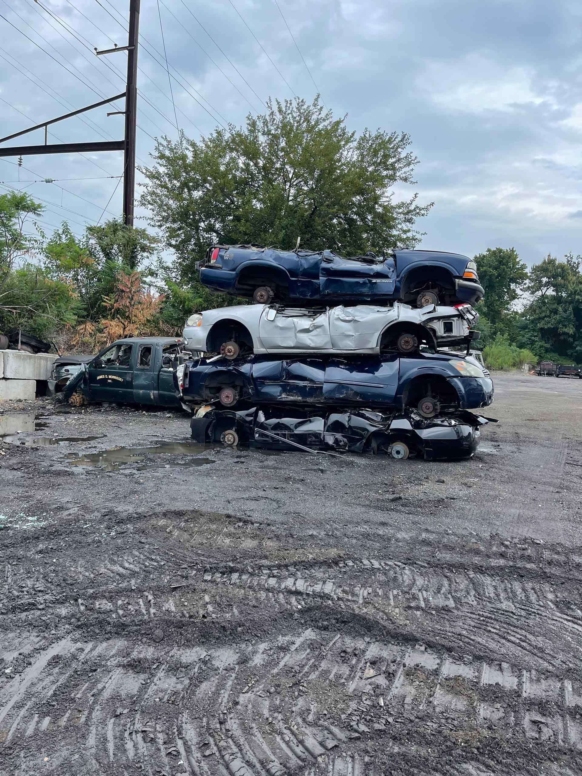 A photo of crushed cars and junk cars in Bucks County