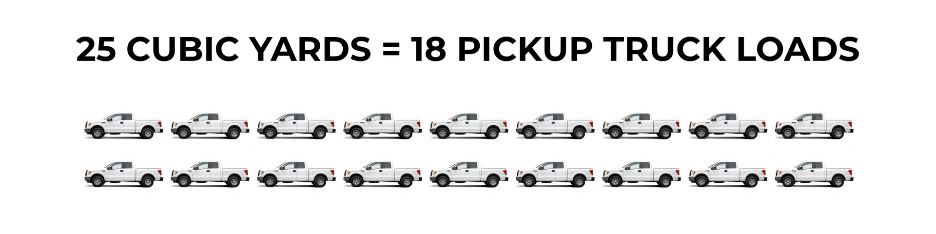 25 CUBIC YARDS = 18 PICKUP TRUCK LOADS IMAGE OF 18 PICKUP TRUCKS