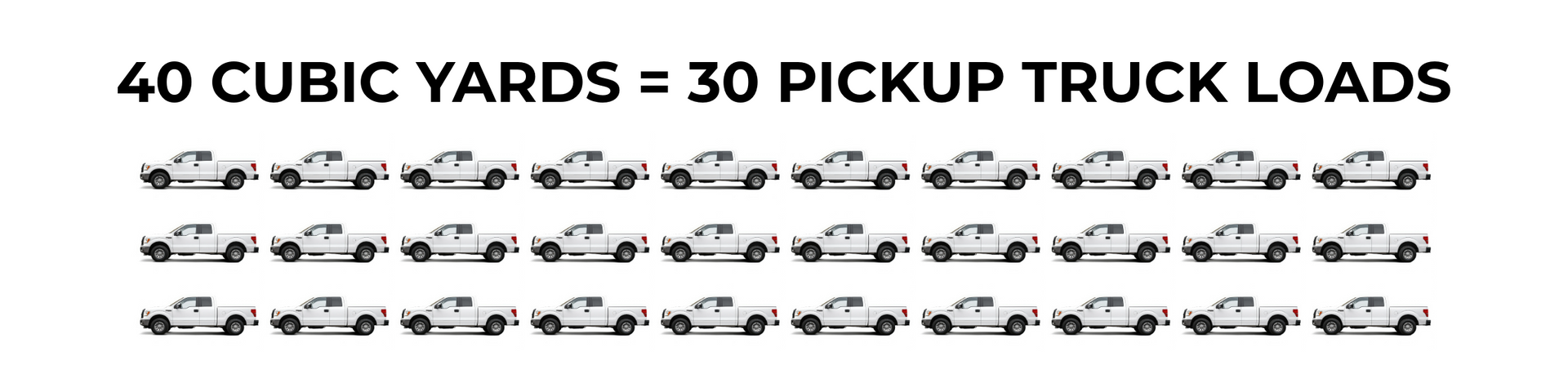 40 CUBIC YARDS = 30 PICKUP TRUCK LOADS IMAGE OF 30 PICKUP TRUCKS