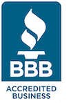 The bbb logo is a blue square with a white flame on it.