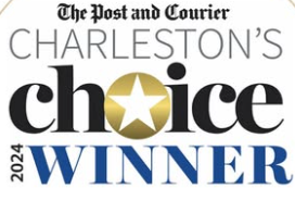 Charleston's Choice 2024 Winner logo. Black text with gold star on a gold circle, and blue text.