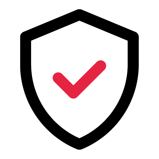 A red and black flame on a white background