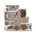 A light gray icon of a simple floor plan featuring three rooms with a notification bubble containing the number 1.